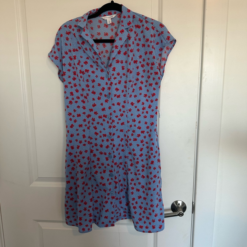 POPSUGAR Blue and Red Floral Dress